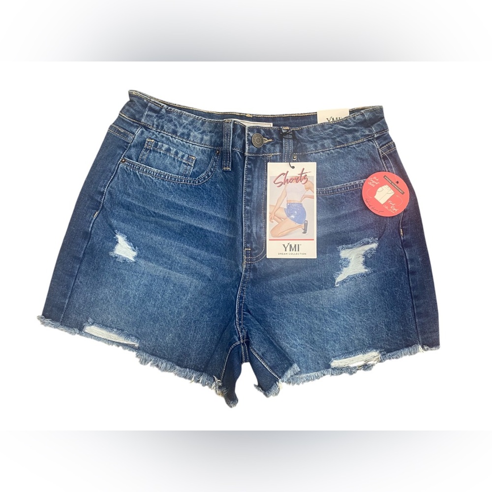 YMI Hybrid Denim High Rise Distressed Jean Shorts 11/30